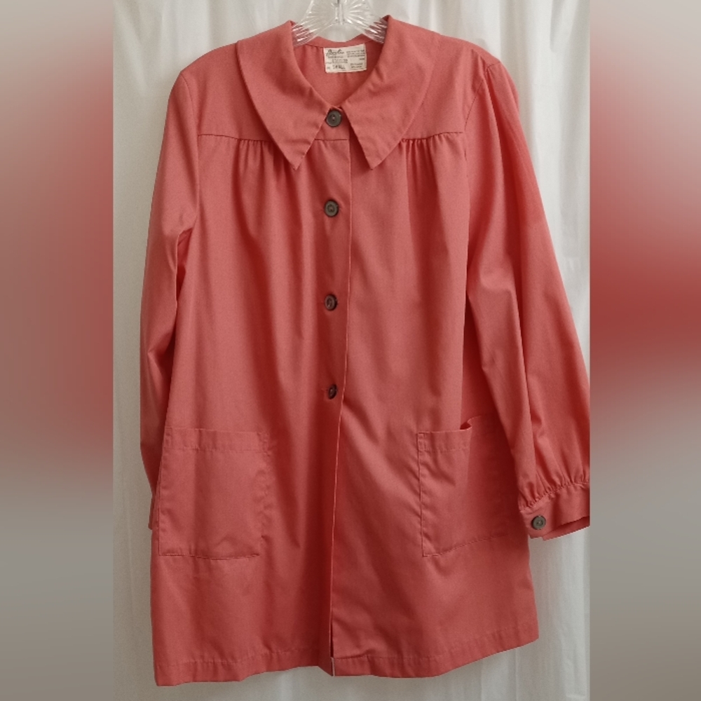 Angelina Vintage Peter Pan Collar Deep Coral Painter's Smock - Size: Small-XL